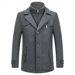 Herren Wintermantel Wolle Kurzmantel Herren Wollmantel Mittellang Peacoat Herren Casual Slim Fit für Business Freizeit(Grau2,M)