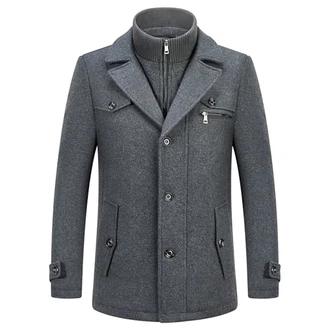 KUDORO Herren Wintermantel Kurzmantel Peacoat Casual Slim Fit für Business Freizeit Grau