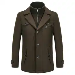 Herren Wintermantel Wolle Kurzmantel Herren Wollmantel Mittellang Peacoat Herren Casual Slim Fit für Business Freizeit(Grüne Armee2,M)