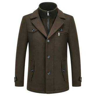 KUDORO Herren Wintermantel Kurzmantel Peacoat Casual Slim Fit für Business Freizeit Grüne Armee