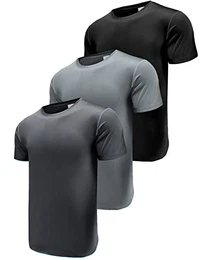 Herren 3er Pack Sport Tshirts Funktionsshirt Laufshirt Kurzarm T-Shirts UPF 50+ Schnelltrocknend Atmungsaktiv Sport Shirt Männer Sportshirt Herren Kurzarm Trainingsshirt Black/Grey/Dark Grey-3P16-M