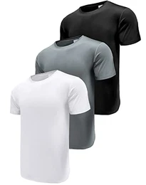 3er Pack Sport Tshirts Herren Funktionsshirt Laufshirt Kurzarm Schnelltrocknend Atmungsaktiv Sport Shirt Männer Sportshirt Herren Kurzarm Fitnessshirt Trainingsshirt Black/White/Grey-3P11-M
