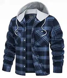 Übergangsjacke Herren Herbst Kariertes Hemd Baumwollhemd Long Sleeve Hoodie Flanell Trachtenhemd (Grau Blau, M)