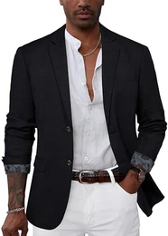 Lässiger Blazer für Herren, Anzugjacken, 2 Knöpfe, leicht, Sportmäntel, B Schwarz, L