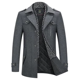 Herren Wintermantel Wolle Kurzmantel Stehkragen Wollmantel Mittellang Slim Fit für Business Freizeit Peacoat(Grau,M)