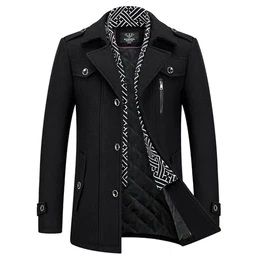 Herren Wintermantel Wolle Kurzmantel Stehkragen Wollmantel Mittellang Slim Fit für Business Freizeit Peacoat(Schwarz,M)