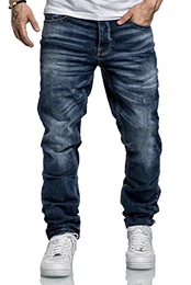 Herren Jeans Regular Straight Fit Denim Hose Destroyed A79084 Dunkelblau W32/L32