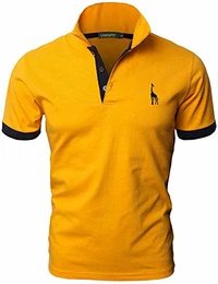 GNRSPTY Poloshirt Herren Kurzarm Polohemd Giraffe Stickerei Einfarbig T-Shirt M-3XL,Gelb,M