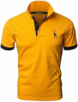 GNRSPTY Poloshirt Herren Kurzarm Polohemd Giraffe Stickerei Einfarbig T-Shirt Gelb