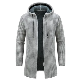 Strickjacke Herren Cardigan Lang Trachtenjacke Kapuze mit Kapuze Gestrickt Pullover Hoodie Wintermantel Winterjacke Fleecejacke Sweatjacke Feinstrick(Gräulich1,M)