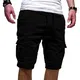 Kurze Herren Sommer Cargo Baumwolle Kurze Hose 3/4 Hose Herren Casual Einfarbig Cargohose Bermuda Short mit 6 Taschen Elastischer Bund Sporthose ​Fit Freizeithose Laufshorts Männer (Schwarz,M)