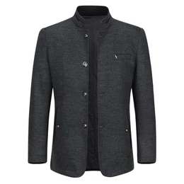 Wintermantel Herren Kurzmantel Slim Fit Mantel mit Stehkragen Wolle Warm Wollmantel Business Freizeit Grau L