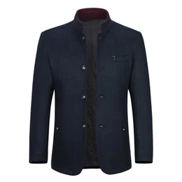 Wintermantel Herren Kurzmantel Slim Fit Mantel mit Stehkragen Wolle Warm Wollmantel Business Freizeit Dunkelblau M