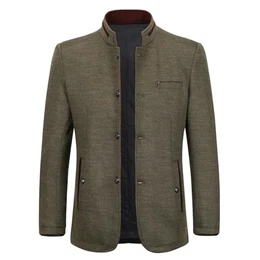 Wintermantel Herren Kurzmantel Slim Fit Mantel mit Stehkragen Wolle Warm Wollmantel Business Freizeit Khaki M