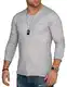 behype. Herren Langarm Shirt mit Brusttasche Longsleeve Langarmshirt T-Shirt V-Neck 3448-Hellgrau-L