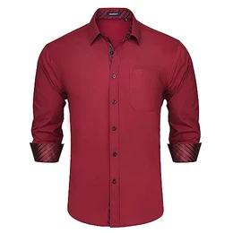 Hemd Herren Burgundy Rot Freizeithemd Formelle Businesshemden Freizeithemden Langarm Hemd Klassisch Regular Fit Hemden M