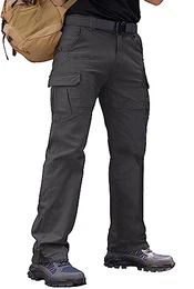Cargohose Herren Baumwolle Outdoorhose mit 7 Taschen Männer Arbeitshosen Chino Taktische Ranger Hose für Jagd Wandern, Grau, M