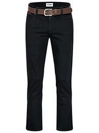 Texas Stretch Herrenjeans mit Gürtel in schwarz oder braun (W42/L30, Blackoverdye + brauner Gürtel)