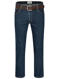 Stretch Herrenjeans mit Gürtel in schwarz oder braun (W32/L32, Darkstone + brauner Gürtel)