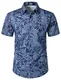 JOGAL Herren Hawaii Hemd Männer Baumwolle Kurzarm Vintage Regular Fit Sommerhemd Marine Mittel