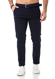 Hose mit Gürtel Chino-Hose für Herren Freizeithose Casual Business Pants Navy Blau W32 L32