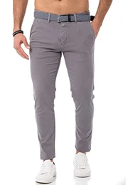 Hose mit Gürtel Chino-Hose für Herren Freizeithose Casual Business Pants Grau W32 L32