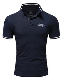 Herren Poloshirt Basic Kontrast Stickerei Kragen Kurzarm Polohemd T-Shirt R-0061 Navyblau/Weiß S