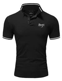 Herren Poloshirt Basic Kontrast Stickerei Kragen Kurzarm Polohemd T-Shirt R-0061 Schwarz/Weiß M