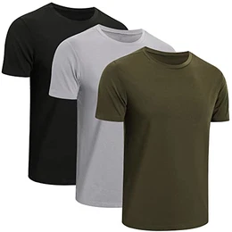 3er Pack T Shirt Herren Tshirt Set Männer Schwarz True Classic Baumwoll Basic Arbeits Kurzarm Atmungsaktive Men Sommer Baumwolle Sport Trainings Fitness Lässige (517-Black Grey Green-L)