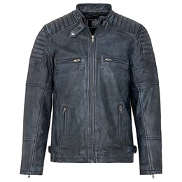 URBAN 5884 Men's RALF, Lederjacke Herren Echtleder Weich und Strapazierfähig, Denim, M