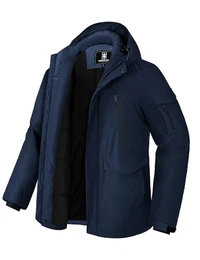 Herren Winterjacke Wasserdicht Wintermantel Herren Warm Fleece GefüTtert Winddicht Parka Herren Winter Mit 9 Taschen MäNner Outdoor Softshelljacke Mit Kapuze Navy Blau L
