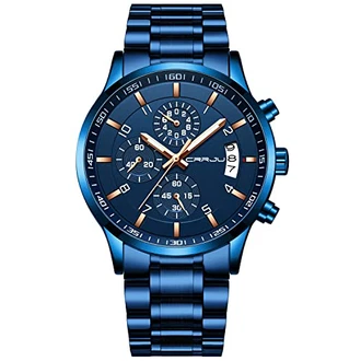 CRRJU Herren Uhr wasserdichte Chronographen Armbanduhr Edelstahlarmband Business Analog Quarzuhr mit Kalender Schwarz
