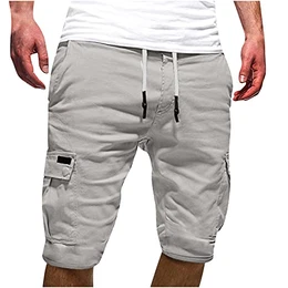 Kurze Hosen Herren Sommer Baumwolle Cargo Shorts Einfarbig Casual Cargohose mit 6 Taschen Chino Hose Vintage Arbeitshosen Männer Kurz Bermuda Short Regulär Fit Sporthose Sommerhose