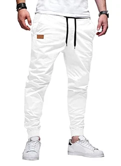 AlvaQ Herren Chino Cargohose Jogginghose mit Kordelzug Casual Hose Weiß AlvaQ Herren Chino Cargohose Jogginghose mit Kordelzug Casual Hose Weiß