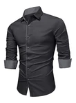 APOONABA Herren Hemd Business Hemden Langarm Freizeithemd Regular Fit Grau