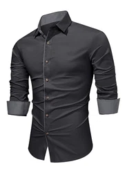 APOONABA Herren Hemd Business Hemden Langarm Freizeithemd Regular Fit Grau