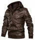 Uusollecy Lederjacke Herren, Kunstlederjacke Mit Abnehmbare Kapuze Braun M