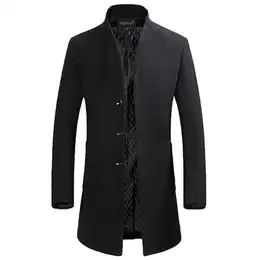 Herren Mantel Slim Fit Winter Wollmantel Dicker Langer Übergangsmantel Frühling Freizeit Wintermantel, Schwarz (Stil 2), M