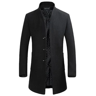 YOUTHUP Herren Mantel Slim Fit Winter Wollmantel Dicker Langer Übergangsmantel Schwarz