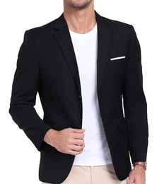 AIBUYTA Herren-Anzugjacke, schmale Passform, Blazer für Herren, Business-Anzug, Blazer, leicht, lässig, Sport, Mäntel für den täglichen Sommer, Hochzeit, Schwarz, M