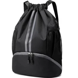 Turnbeutel Sportrucksack mit Kordelzug - Fussball Sporttasche Schwimmbeutel mit Schuhfach und Wasserdichter Tasche für Damen/Herren/jungen/kinder