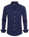 J.VER Herren Hemd Unifarben Stretch Langarm Regular Fit Businesshemd Marineblau