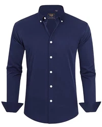 J.VER Herren Hemd Unifarben Stretch Langarm Regular Fit Businesshemd Marineblau