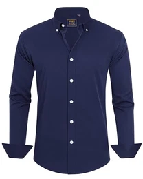 J.VER Herren Hemd Unifarben Stretch Langarm Männer Hemden Regular Fit Herrenhemden Freizeithemden Bügelleichtes Businesshemd Anzug Hemd,Button Down Kragen Marineblau,M
