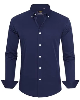 J.VER Herren Hemd Unifarben Stretch Langarm Regular Fit Businesshemd Marineblau J.VER Herren Hemd Unifarben Stretch Langarm Regular Fit Businesshemd Marineblau