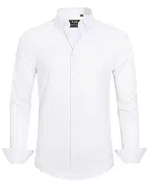 J.VER Herren Hemd Unifarben Stretch Langarm männer Hemden Regular fit Herrenhemden Freizeithemden Bügelleichtes Businesshemd Anzug Hemd,Button Down Kragen Weiß,M