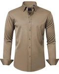 J.VER Herren Hemd Unifarben Stretch Langarm Regular Fit Businesshemd Khaki
