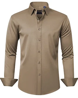 J.VER Herren Hemd Unifarben Stretch Langarm Regular Fit Businesshemd Khaki J.VER Herren Hemd Unifarben Stretch Langarm Regular Fit Businesshemd Khaki