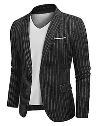Herren Sakko Jackett Sportmäntel Anzüge Blazer Jackett Lässige Anzugjacke, Blau, Gr. M Kariert Streifen Schwarz M