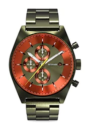 D10 Chronograph Olive ORANGE Herren-Armbanduhr Analog Quarz Edelstahlarmband Olive Brushed